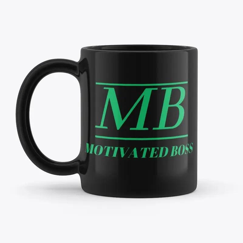 Motivated Boss Black Mug (green logo)