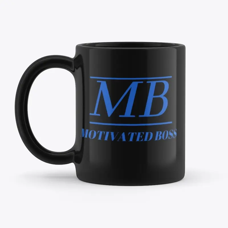 Motivated Boss Black Mug (blue logo)